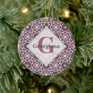 Monogrammed Tegel Dusky Roos Cherry Blossom Mandal Keramisch Ornament