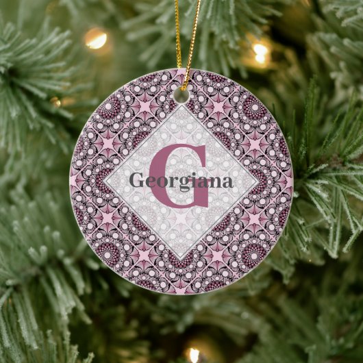 Monogrammed Tegel Dusky Roos Cherry Blossom Mandal Keramisch Ornament (Boom)
