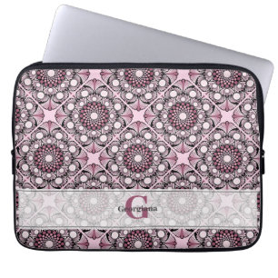 Monogrammed Tegel Dusky Roos Cherry Blossom Mandal Laptop Sleeve