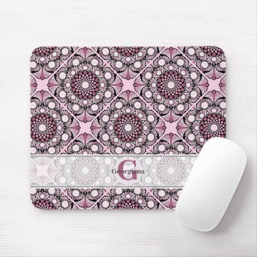 Monogrammed Tegel Dusky Roos Cherry Blossom Mandal Muismat (Met muis)
