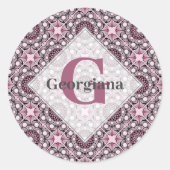 Monogrammed Tegel Dusky Roos Cherry Blossom Mandal Ronde Sticker (Voorkant)
