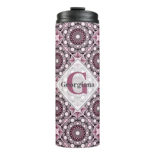 Monogrammed Tegel Dusky Roos Cherry Blossom Mandal Thermosbeker (Voorkant)