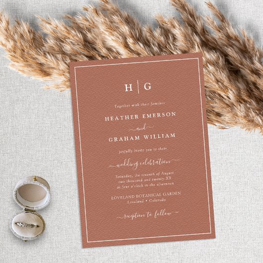 Monogrammed Terracotta Wedding Kaart