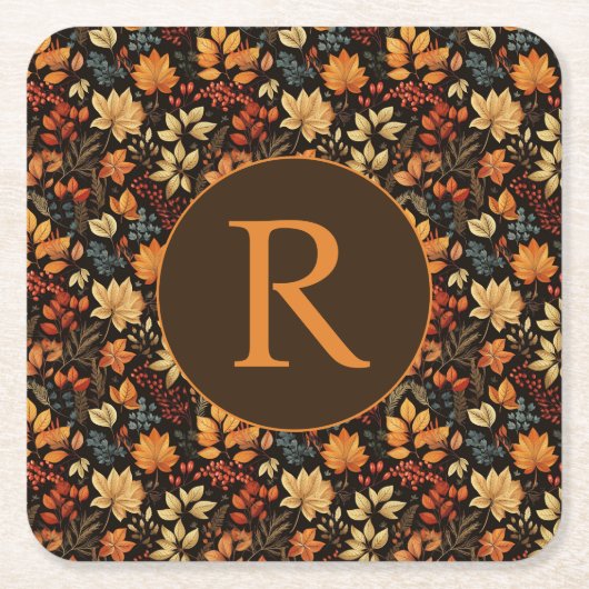 Monogrammed  thema Autumn Foliage Pattern Kartonnen Onderzetters (Voorkant)