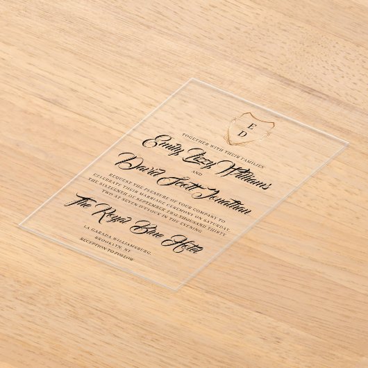 Monogrammed tijdloze acryl bruiloft uitnodiging (Laagn)