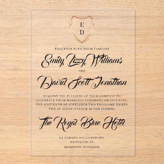 Monogrammed tijdloze acryl bruiloft uitnodiging (Voorkant)