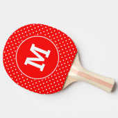 Monogrammed Tiny Red en White Polka Dots Tafeltennisbatje (Zijkant)