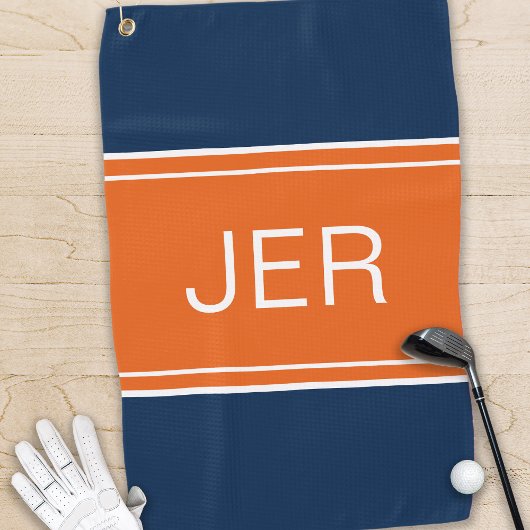Monogrammed Top Golfer Stylish Modern Blue Oranje Golfhanddoek