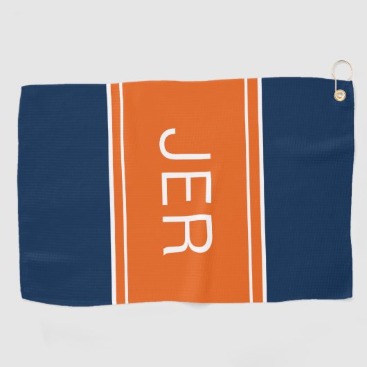 Monogrammed Top Golfer Stylish Modern Blue Oranje Golfhanddoek (Horizontaal)