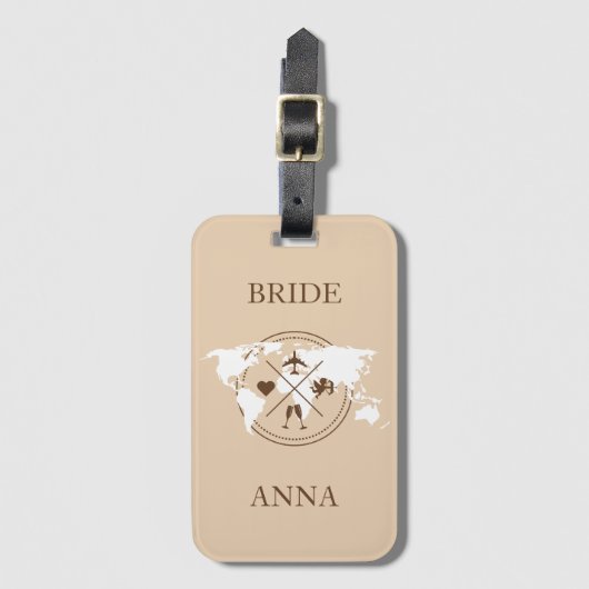 Monogrammed Travel Destination Wedding Bride Bagagelabel (Voorkant (verticaal))