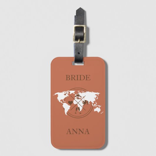 Monogrammed Travel Destination Wedding Bride Lugga Bagagelabel (Voorkant (verticaal))
