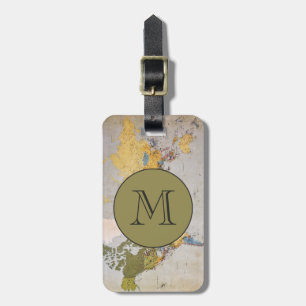 Monogrammed Travel Wereldkaart Gepersonaliseerd ad Bagagelabel