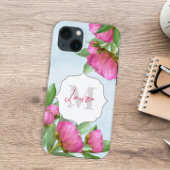 Monogrammed Trendy Floral Peony Flower Elegant Case-Mate iPhone Case