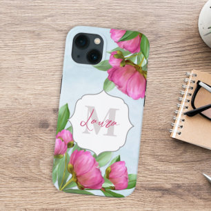 Monogrammed Trendy Floral Peony Flower Elegant Case-Mate iPhone Case