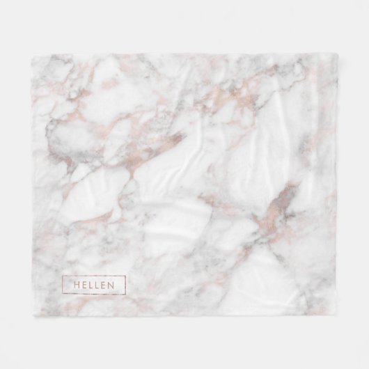Monogrammed Trendy Roos-Gold Faux Marble Fleece Deken (Voorkant (Horizontaal))