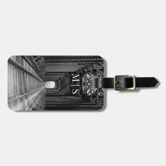 Monogrammed Trestle Bridge in zwart-wit Bagagelabel (Voorkant horizontaal)