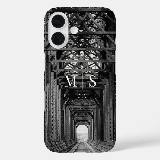 Monogrammed Trestle Bridge in zwart-wit Case-Mate iPhone Case (Achterkant)