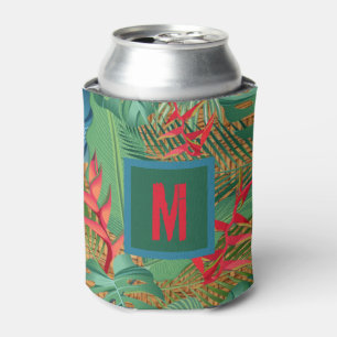 Monogrammed Tropical Flowers op Wicker Print Blikjeskoeler