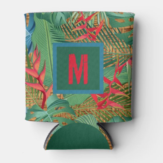 Monogrammed Tropical Flowers op Wicker Print Blikjeskoeler (Voorkant)