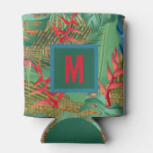 Monogrammed Tropical Flowers op Wicker Print Blikjeskoeler (Achterkant)