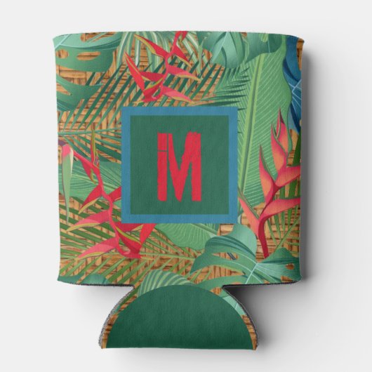 Monogrammed Tropical Flowers op Wicker Print Blikjeskoeler (Achterkant)