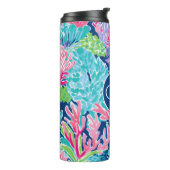 Monogrammed Tropical Ocean Pattern Roze Blauw Thermosbeker (Gedraaid links)
