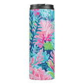 Monogrammed Tropical Ocean Pattern Roze Blauw Thermosbeker (Achterkant)