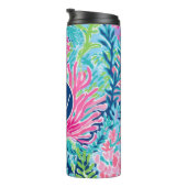 Monogrammed Tropical Ocean Pattern Roze Blauw Thermosbeker (Geroteerd rechts)