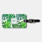 Monogrammed Tropical Palm Leaves Pattern Bagagelabel (Voorkant horizontaal)