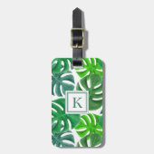 Monogrammed Tropical Palm Leaves Pattern Bagagelabel (Voorkant verticaal)