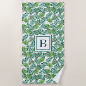 Monogrammed Tropical Palm Leaves Pattern Strandlaken (Voorkant)