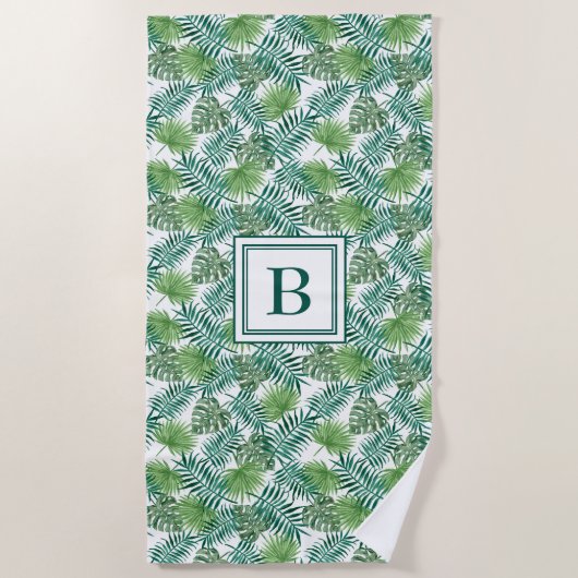 Monogrammed Tropical Palm Leaves Pattern Strandlaken (Voorkant)