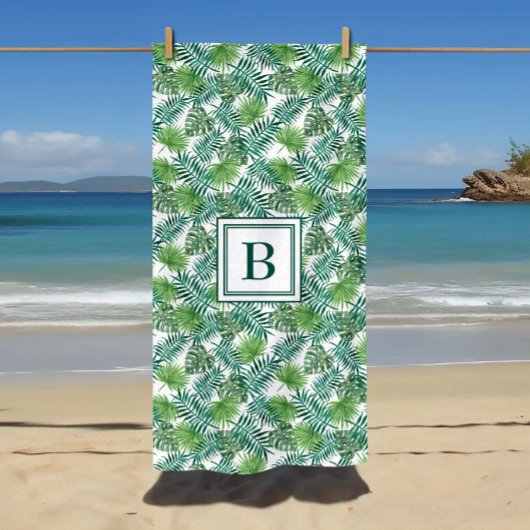 Monogrammed Tropical Palm Leaves Pattern Strandlaken