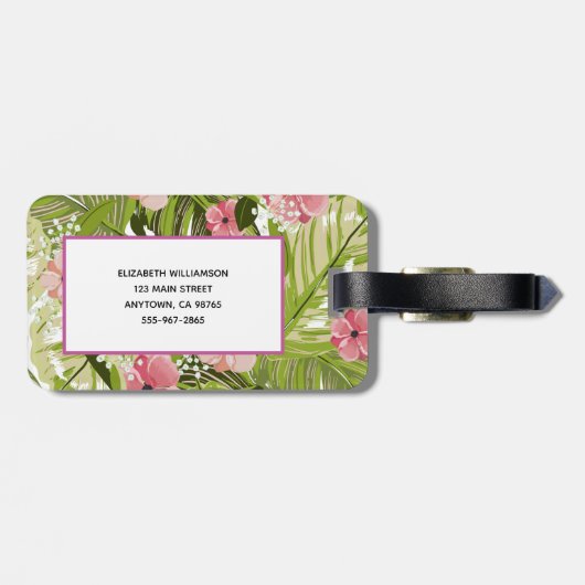 Monogrammed Tropical Planten Floral Pattern Bagagelabel (Achterkant horizontaal)