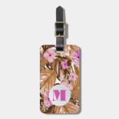 Monogrammed Tropical Planten Floral Pattern Bagagelabel (Voorkant verticaal)