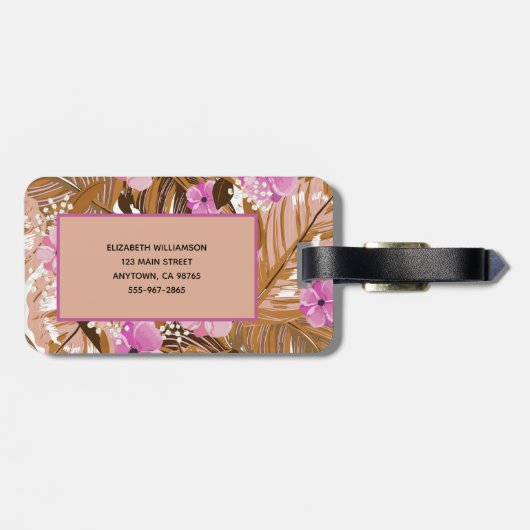 Monogrammed Tropical Planten Floral Pattern Bagagelabel (Achterkant horizontaal)