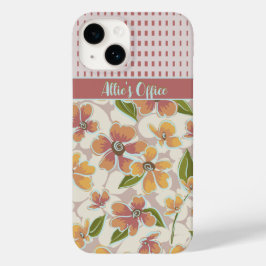 Monogrammed Tropical Retro Floral and Checkings Case-Mate iPhone 14 Hoesje