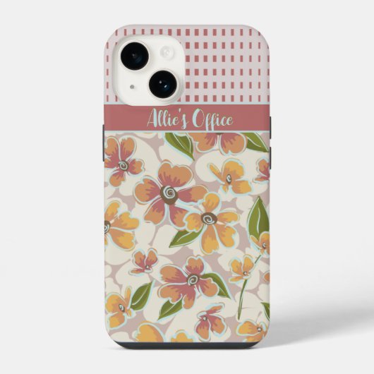 Monogrammed Tropical Retro Floral and Checkings iPhone Hoesje (Achterkant)