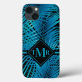 Monogrammed Tropical Turquoise Palm Case-Mate iPhone Case (Achterkant)