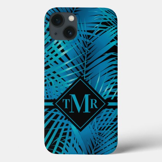 Monogrammed Tropical Turquoise Palm Case-Mate iPhone Case (Achterkant)
