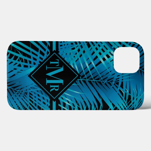 Monogrammed Tropical Turquoise Palm Case-Mate iPhone Case (Achterkant (horizontaal))