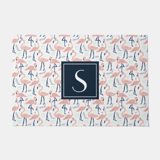Monogrammed Tropisch Roze Flamingo patroon muis Deurmat (Voorkant)