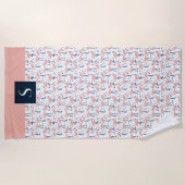 Monogrammed Tropisch Roze Flamingo patroon Strandlaken (Voorkant)