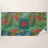 Monogrammed Tropische Floral op de Druk van de Wic Strandlaken (Voorkant)