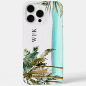 Monogrammed tropische palmboom Blauw strand Case-Mate iPhone Case (Achterkant)