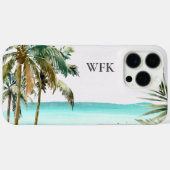 Monogrammed tropische palmboom Blauw strand Case-Mate iPhone Case (Achterkant (horizontaal))