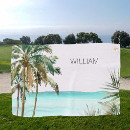 Monogrammed tropische palmboom Blauw strand Golfhanddoek