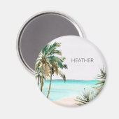 Monogrammed tropische palmboom Blauw strand Magneet (Voorkant / Achterkant)