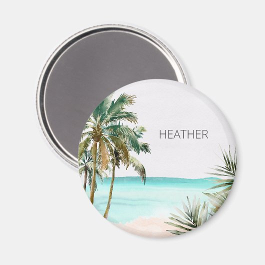 Monogrammed tropische palmboom Blauw strand Magneet (Voorkant / Achterkant)