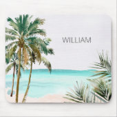 Monogrammed tropische palmboom Blauw strand Muismat (Voorkant)